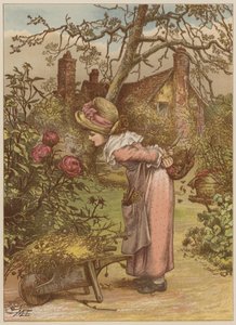 Girl watching bee in the garden by Mary Ellen Edwards