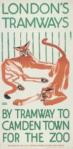 By Tramway to Camden Town for the Zoo, London County Council LCC Tramways Poster, 1924 by Mary I Wright