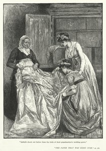 "Lisbeth shook out before them the folds of their grandmother