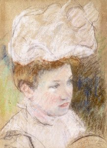 Leontine in a Pink Fluffy Hat by Mary Cassatt