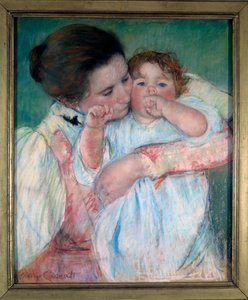 Mother and Child on Green Background or Maternity