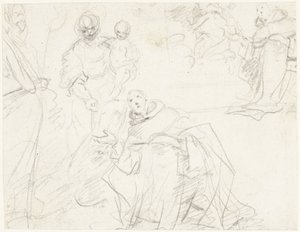 Studies for a Madonna with a Holy Monk by Massimo Stanzione (circle of)