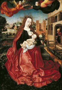 Madonna and Child Crowned by Two Angels by Master of Frankfurt