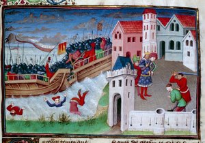Battle Scene and Decapitation. Illustration of the Novel 