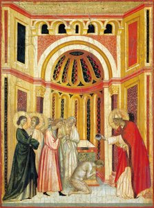 Bishop Urban baptizing Tiburcio (detail)