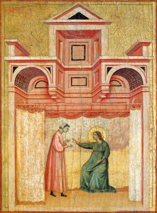 Cecilia persuading her husband Valerian to baptism, detail from altarpiece depicting Legend of saint Cecilia, by Master of Saint Cecilia by Master of Saint Cecilia