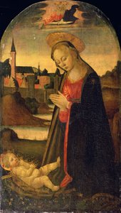 The Madonna Adoring the Child, A Town on a River beyond, c.1478 by Master of San Miniato