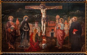 Crucified Christ among St. Peter, the Virgin, Mary Magdalene, St. John the Apostle and St. Benedict by Master of St. Peter in Vicenza