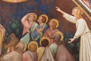The Ascension of Christ (detail with male figures and saints), c.1420