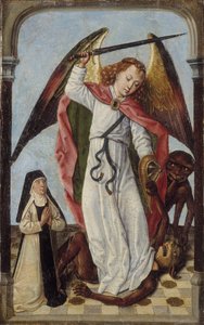St Michael Fighting Demons in the Presence of a Nun by Master of the Bruges Legend of St. Ursula