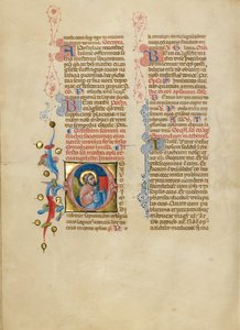 Initial O: The Angel of Saint Matthew Holding Up His Gospel by Master of the Brussels Initials