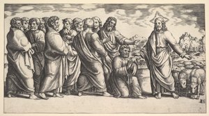 Christ Indicating to a Flock of Sheep, St. Peter Kneeling, 1530-60 by Master of the Die
