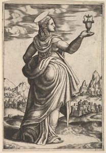 The Magdalene standing facing right, jar held in her raised right hand, 1530-60