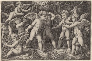 Putti Playing by Master of the Die after Raphael