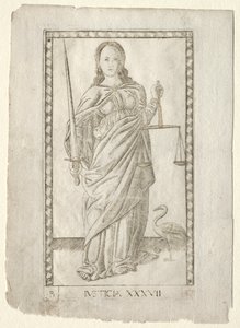 Justice (from the Tarocchi, series B: Cosmic Principles & Virtues, #37) by Master of the E Series Tarocchi