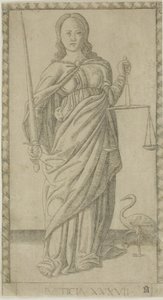 Justice, plate 37 from Genii and Virtues by Master of the E Series Tarocchi