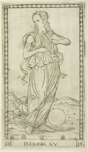 Polyhymnia, plate fifteen from Apollo and the Muses by Master of the E Series Tarocchi