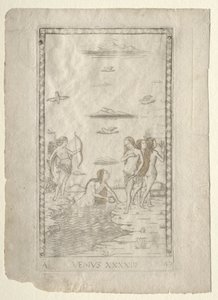 Venus from the Tarocchi, Series A: Firmaments of the Universe, #43, before 1467 by Master of the E Series Tarocchi