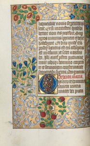 Book of Hours Use of Rouen: fol. 18v, Large Initial O with Elaborate Border by Master of the Geneva Latini