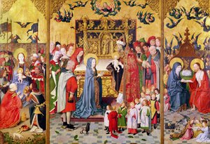 Altarpiece of the Seven Joys of the Virgin, Depicting the Adoration of the Magi, The Presentation in the Temple and Christ Appearing to Mary, c.1480 by Master of the Holy Family