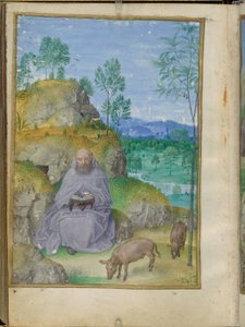 Saint Anthony Abbot in the Desert, Miniature from the Emerson-White Hours by Master of the Houghton Miniatures