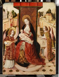 Triptych of Virgin and Child with Two Angels, detail of Madonna and Child from central panel