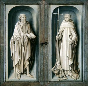 St Paul and St Benedict, closed panels of the Triptych of the Annunciation, c.1483