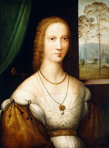 Portrait of a Lady, half-length, wearing a white dress with gold sleeves