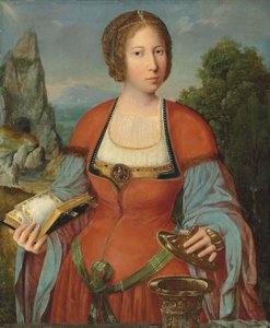 The Magdalene holding a Book of Hours in a landscape