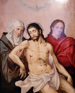 The body of Jesus held by Mary and John