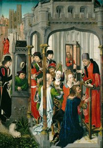 The Preaching of Saint Gery, "The Pastoral Sermon", with the Church of Saint Gudule in the Background by Master of the View of Saint Gudula