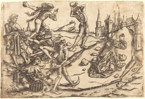 The Stoning of Saint Stephen by Master with the Banderoles after Israhel van Meckenem