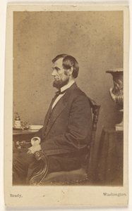 Abraham Lincoln seated, in profile by Mathew B. Brady