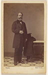 [Unidentified Bearded Man Standing, a Top Hat and Coat on Nearby Table] by Mathew B. Brady