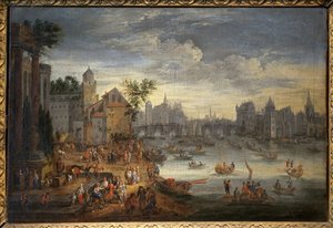 View of Paris with the Pont Neuf. Painting Attributed to Mathieu Schoevaerdts (late 17th century), Oil on Canvas