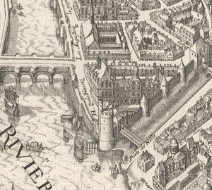 Hôtel de Nevers on 1615 Merian plan of Paris by Matthaus Merian