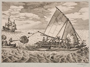 Dutchmen Conquering a Ship with Wild People and Children by Matthäus Merian d.Æ.