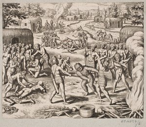 When They Capture One of Their Enemies, They Are Executed and Eaten in a Barbaric and Inhumane Manner by Matthäus Merian d.Æ.