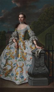 Portrait of Charlotte Beatrix Strick van Linschoten, Second Wife of Gerard Cornelis van Riebeeck, Presumably Standing in Front of her Country House Eemwijck at Voorburg