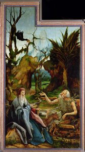 The Isenheim Altarpiece. Left Wing: Meeting of Saint Anthony and Saint Paul the Anchorite