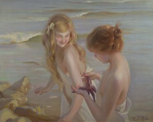 Two Girls with a Starfish on a Beach by Maurice Chabas
