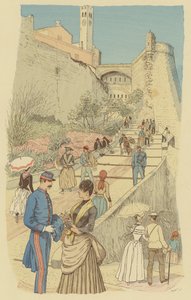 People walking on the Grand Staircase at the Royal Palace, Monaco by Maurice Charles Mathieu Bonvoisin