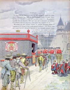 Armand-Jean du Plessis, Cardinal Richelieu travelling in a litter when an old man, illustration from a life of Richelieu by Theodore Camu