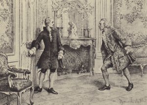 Illustration for Book VII of The Confessions of Jean-Jacques Rousseau (engraving) by Maurice Leloir