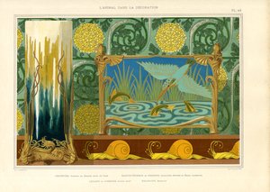 Art Nouveau Decor with Water Birds, Fish and Snails