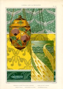 Art Nouveau Decorative Objects with Peacock, Butterflies and Doves
