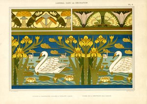 Decorative Borders with Swans, Insects and Iris