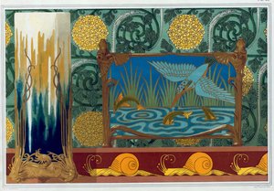 Designs for Bronze Vase Support, Wallpaper and border, and Enamel and Bronze Jardiniere