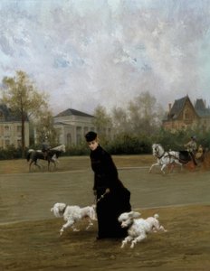 Elegant Woman in the Bois de Boulogne, Paris / Painting, 1877 by Maurice Poirson