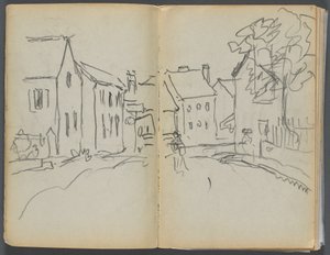 Sketchbook- The Granite Shore Hotel, Rockport, page 004 & 5: Street Scene by Maurice Prendergast